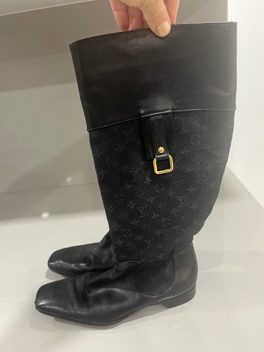 Louis Vuitton Black Monogram Riding Knee-High Boots.  Size 36 1/2.